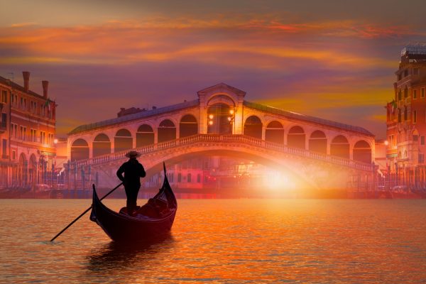 Gondola near Rialto Bridge in Venice, Italy